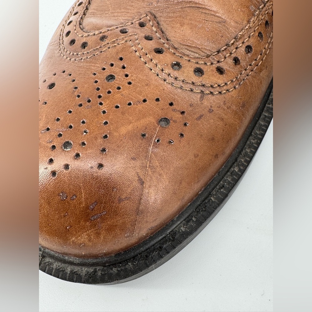 Ecco Mens Brogue Dress Shoes Brown Lace Up Low Top - Picture 10 of 11